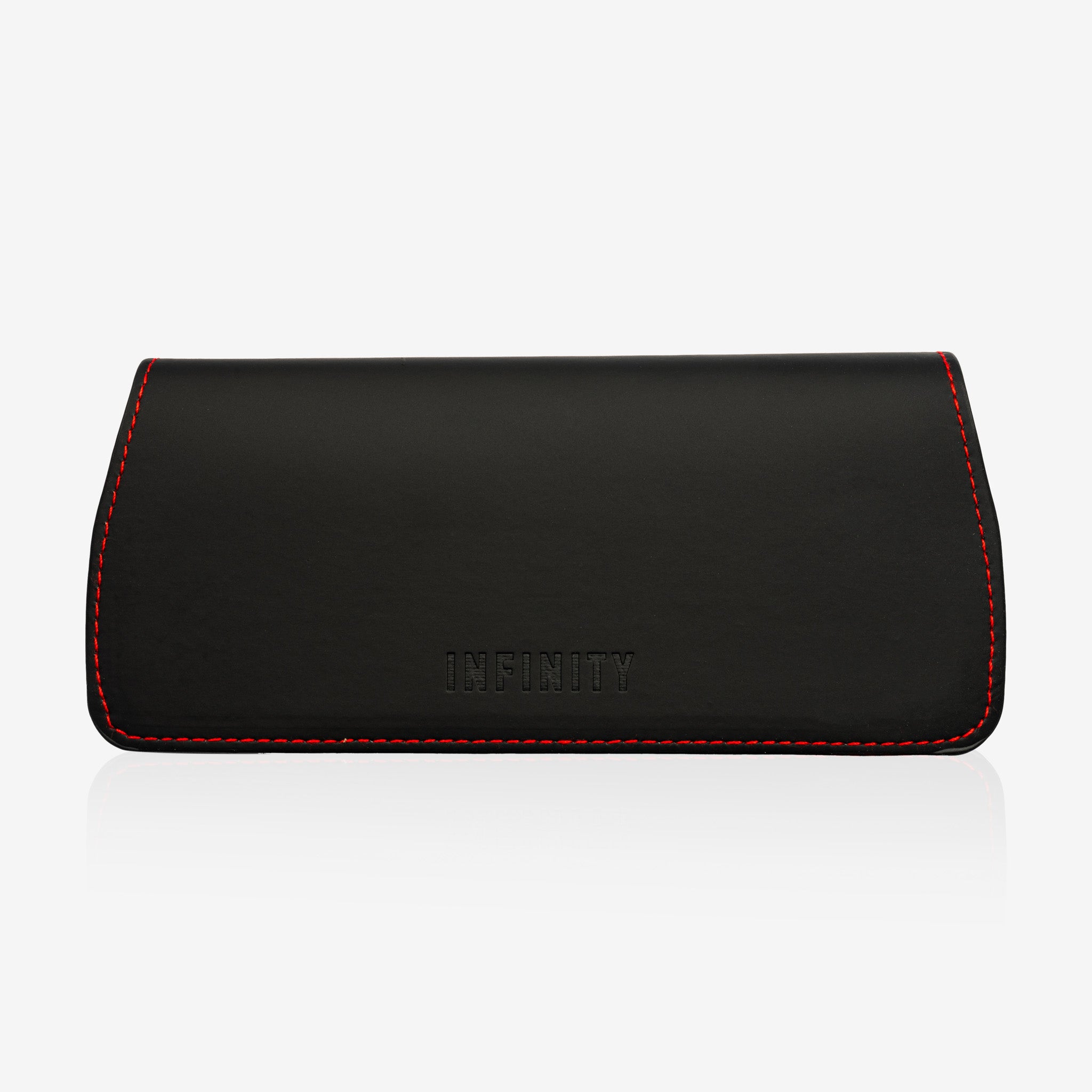 Black leather case with red details